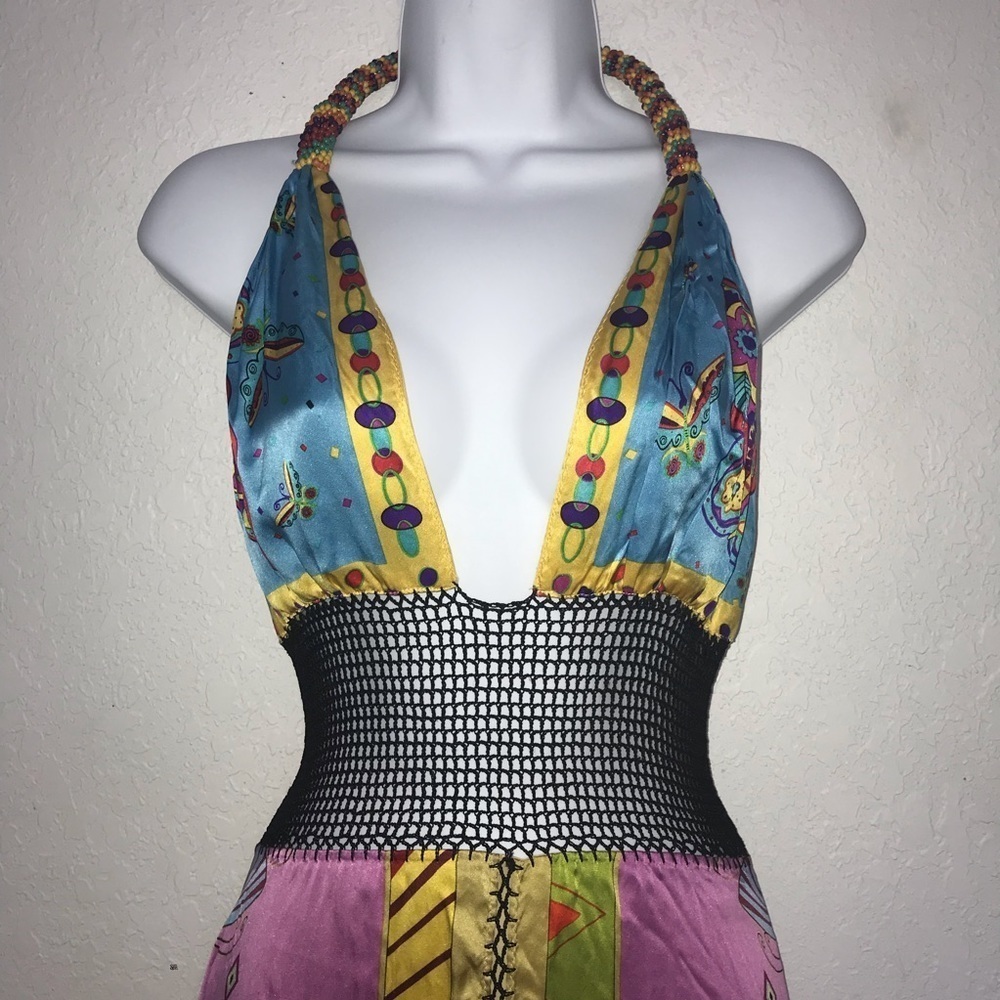 Lyndia Procanik Silk & Crochet Halter Dress 12 - Picture 2 of 10